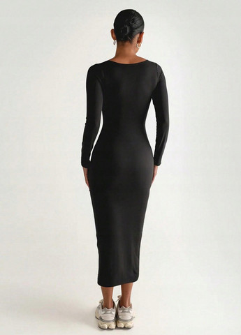 Чорна кежуал, ділова сукня силуетна SHEIN однотонна