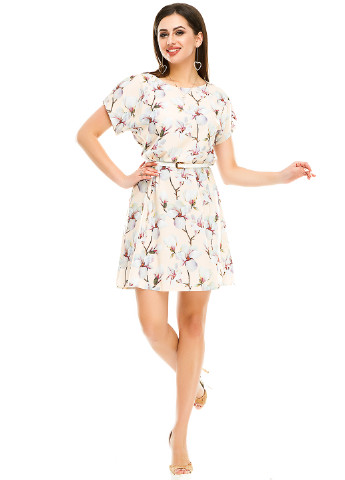 Бежевое кэжуал платье платье-футболка Demma с цветочным принтом