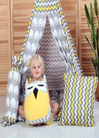 Детская игровая палатка - вигвам домик для детей с матрасом и подушками (87938533-Т) Желтый с серым Francesco Marconi (238135757)