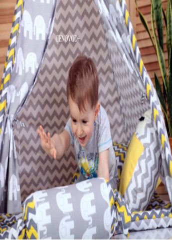 Дитяча ігрова палатка - вігвам будиночок для дітей з матрацом і подушками (87938533-Т) Жовтий з сірим Francesco Marconi (238135757)