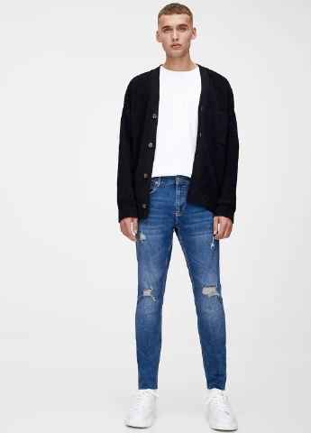 Синие демисезонные зауженные джинсы Pull&Bear