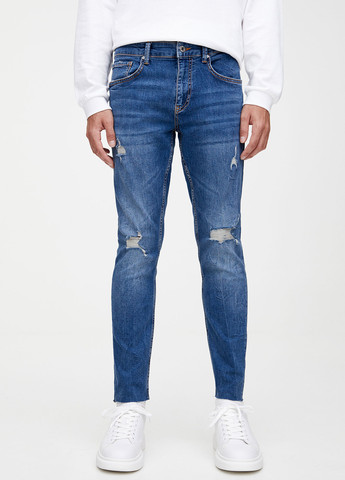 Синие демисезонные зауженные джинсы Pull&Bear