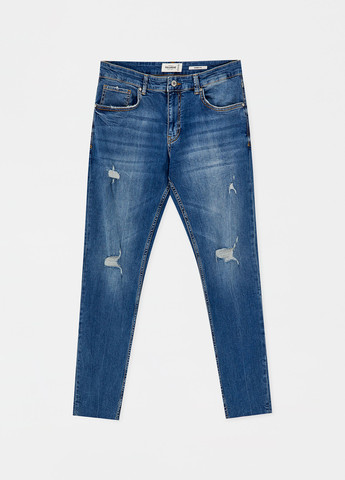 Синие демисезонные зауженные джинсы Pull&Bear