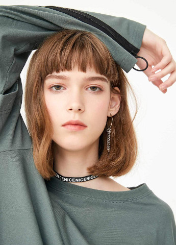 Серо-зеленый свитшот Only однотонный молния (253392264)