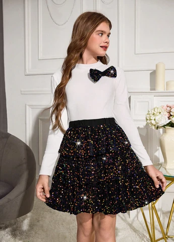 Комбинированный демисезонный костюм (лонгслив, юбка) SHEIN