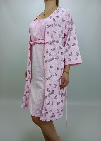 Комплект для беременных и кормящих мам (халат + ночнушка) 56 Розовый No Brand сердечки темно-розовый кулир