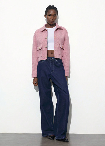 Светло-розовая демисезонная куртка куртка-пиджак SHEIN