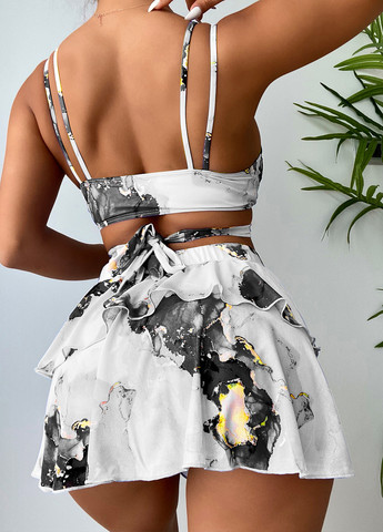 Білий літній комплект (купальник, спідниця) бікіні, роздільний SHEIN