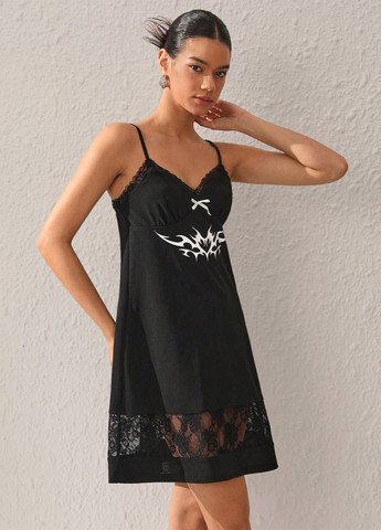 Чорна кежуал сукня сукня-комбінація SHEIN з малюнком