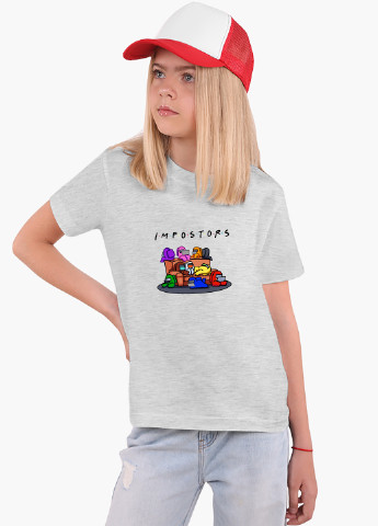 Светло-серая демисезонная футболка детская амонг ас друзья самозванцы (among us friends impostors)(9224-2427) MobiPrint