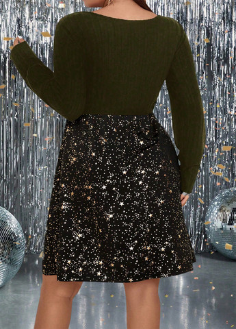 Комбинированное кэжуал, коктейльное платье клеш SHEIN звезды