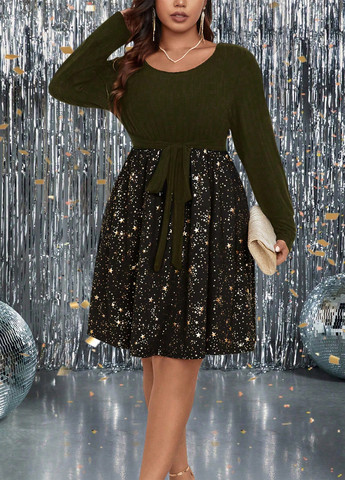 Комбинированное кэжуал, коктейльное платье клеш SHEIN звезды