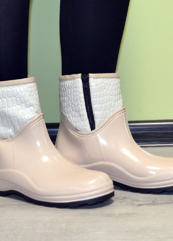 Бежевые ботинки полусапожки резиновые непромокаемые утепленные флисом по всей длине бежевые женские W-Shoes