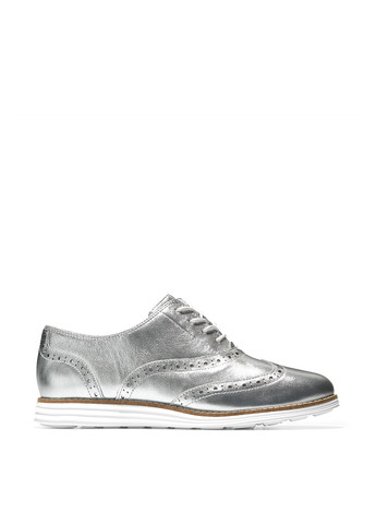 Серебряные женские кэжуал туфли с перфорацией без каблука американские - фото