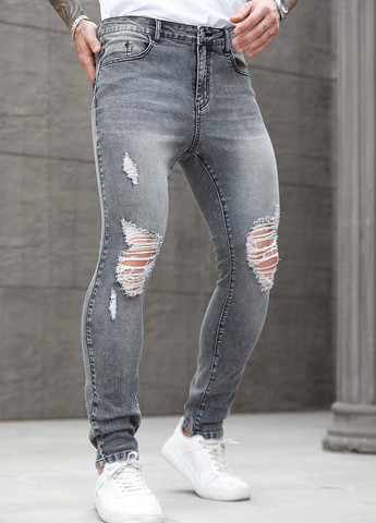 Светло-серые демисезонные скинни джинсы SHEIN