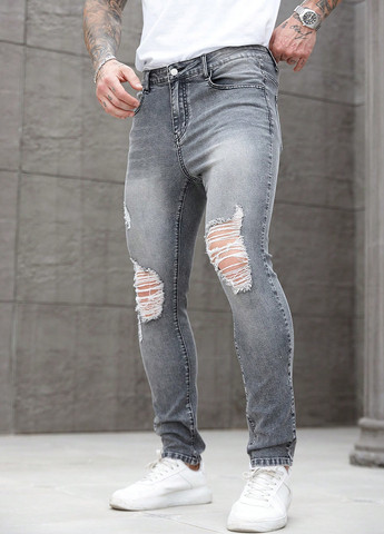 Светло-серые демисезонные скинни джинсы SHEIN