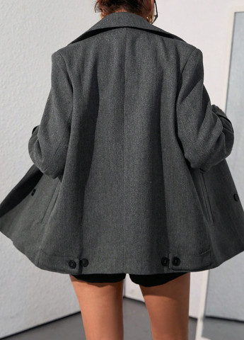 Темно-сіре Кежуал напівпальто двобортне SHEIN меланж