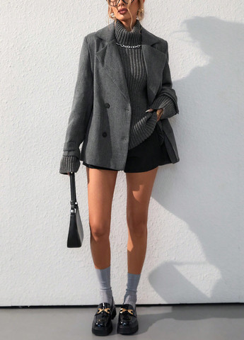 Темно-сіре Кежуал напівпальто двобортне SHEIN меланж