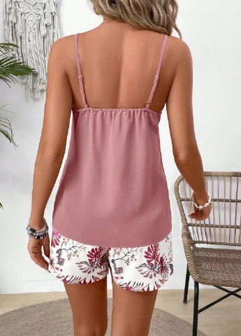 Розовый летний костюм (топ, шорты) SHEIN