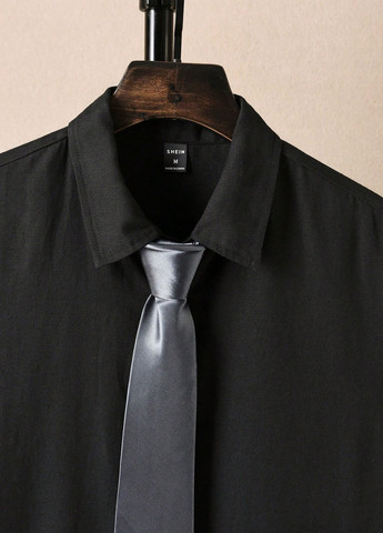 Черная кэжуал, классическая рубашка однотонная SHEIN