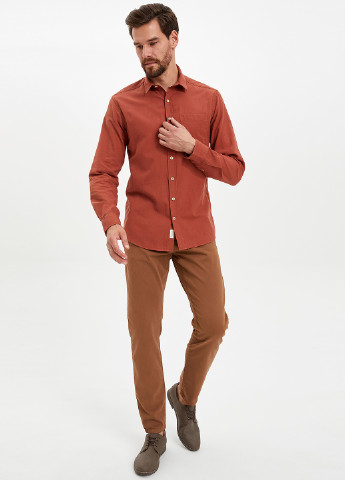 Светло-бордовая кэжуал рубашка однотонная DeFacto с длинным рукавом