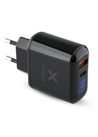 Зарядное устройство (VWCQPACDBK) Vinga 2 port qc3.0+pd display wall charger (253507027)