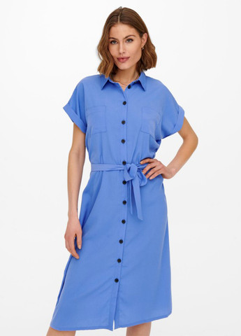 Синее кэжуал платье рубашка Only однотонное