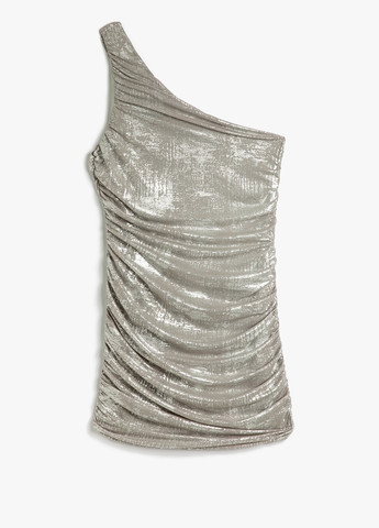 Серое кэжуал, коктейльное платье на одно плечо KOTON с абстрактным узором