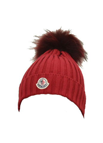 Шапка женская Moncler patch pompom beanie hat (250336943)