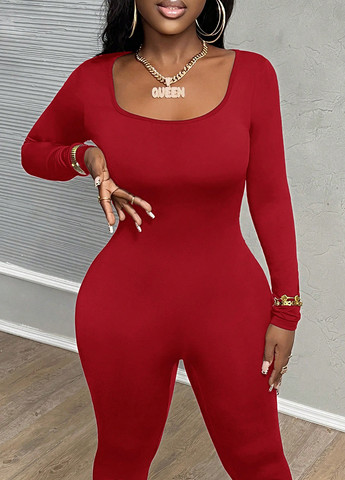 Комбинезон SHEIN комбинезон-брюки однотонный вишнёвый вечерний полиэстер, трикотаж