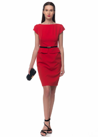 Красное деловое платье с баской GENEVIE однотонное