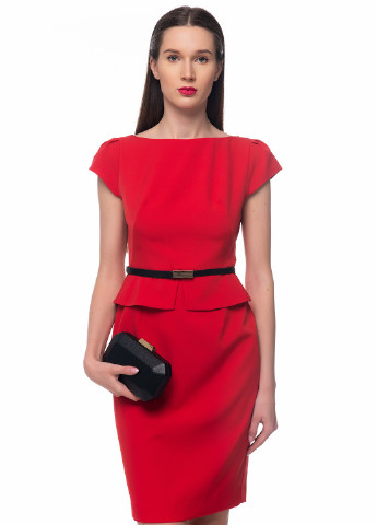Красное деловое платье с баской GENEVIE однотонное