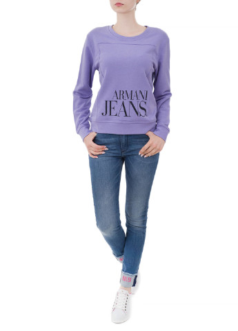 Свитшот Armani Jeans - Свободный крой логотип сиреневый кэжуал - (152709403)