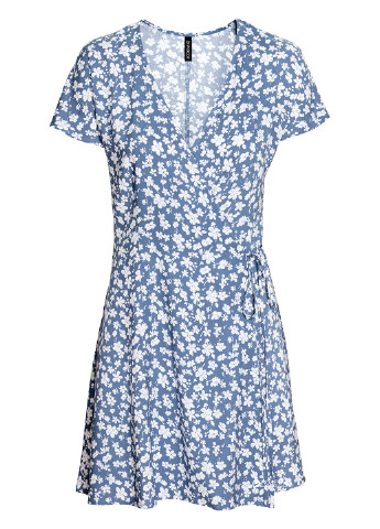 Светло-синее кэжуал платье на запах H&M с цветочным принтом