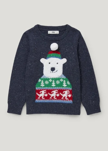 Темно-синій зимовий дитячий новорічний светр для хлопчика 2179977 C&A