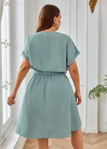 Мятное кэжуал платье а-силуэт SHEIN однотонное