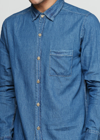 Темно-голубой джинсовая рубашка Яavin с длинным рукавом
