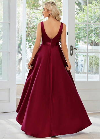 Бордовое вечернее, праздничный платье клеш SHEIN однотонное