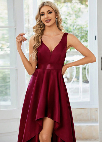 Бордовое вечернее, праздничный платье клеш SHEIN однотонное