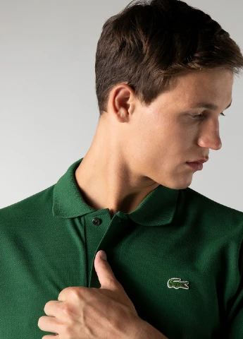 Зеленая футболка-поло для мужчин Lacoste однотонная
