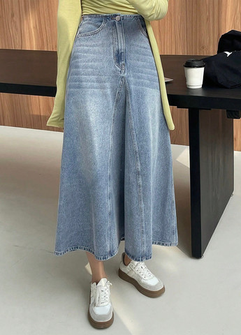 Серо-синяя кэжуал, джинсовая однотонная юбка SHEIN а-силуэта (трапеция)