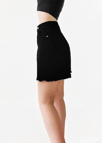 Черная джинсовая однотонная юбка Boohoo а-силуэта (трапеция)