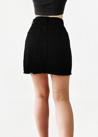 Черная джинсовая однотонная юбка Boohoo а-силуэта (трапеция)