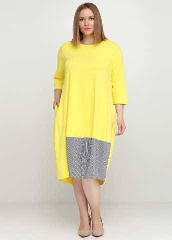 Желтое кэжуал платье 158С в полоску