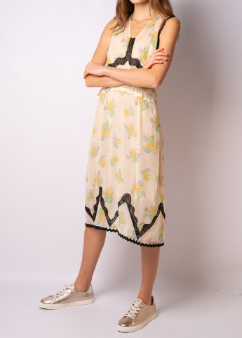 Светло-бежевое кэжуал платье Coach с цветочным принтом