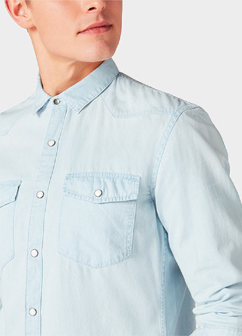 Голубой джинсовая рубашка однотонная Tom Tailor