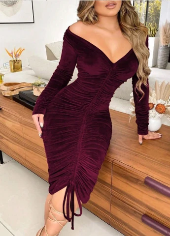 Бордовое вечернее платье силуэтная SHEIN однотонное