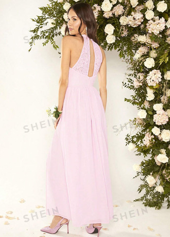 Светло-розовое вечернее, праздничный платье в греческом стиле SHEIN однотонное