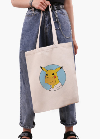 Еко сумка шоппер біла Гомер-чу Сімпсони і Пікачу (The Simpsons) (9227-2001-WT) Еко сумка шоппер біла 41*35 см MobiPrint (215943737)