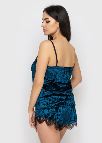 Темно-бирюзовый демисезонный комплект (топ, шорты, халат) Ghazel